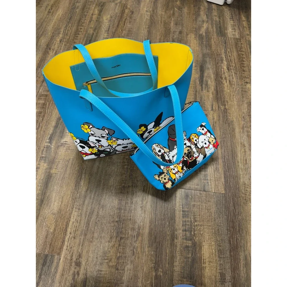 Marc Tetro Blue Dog Print Tote Bag and Matching Cosmetic‎ Pouch Set Please Read